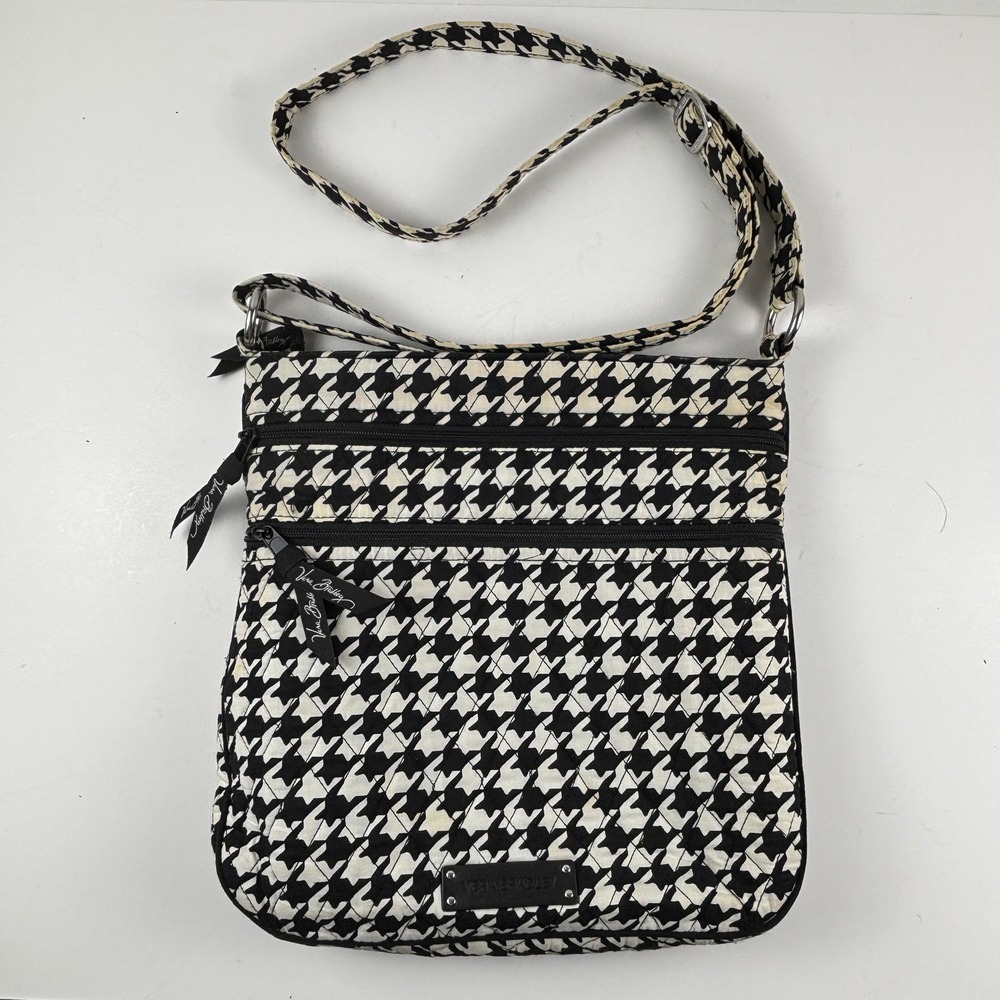 Vera Bradley Crossbody Bag Womens Medium Black White Houndstooth Quilted